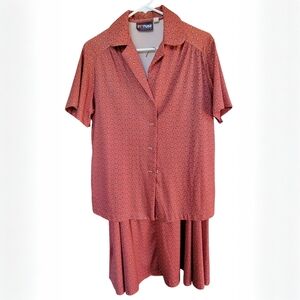 Vintage 70s Russ Matching Blouse & Skirt Set – Rust Geometric Print – Size M